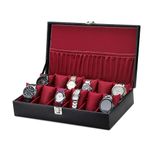 ZENWOOD Unisex 12 Slots Watch Box Organizer PU Leather Watches Display Case Storage Box- Outside Color - Black Inside Color- Maroon Velvet