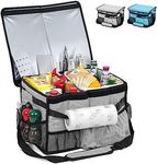 Bizzoelife Grill Caddy for Outdoor Grill, Picnic Caddy with Paper Towel Holder, Collapsible & Easy Carry BBQ Caddy for Camping Gear, Tailgate Essentials, Must Haves for Outdoor, Camper, RV, Gray