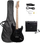 Bonnlo Full Size Electric Guitar Kit for Music Lover Beginner with 20W Guitar Amplifier, Guitar Bag, Cable, Strap, Pick, Tremolo Bar, Tool (Black)