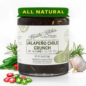 MAESTRO KITCHEN Mild Jalapeno Pepper Chile Oil Crunch Sauce - Chili Crisp in Olive Oil, Garlic & Rosemary, Thai, Spice Seasoning, Mexican Salsa, Taco, Paste, Spread, Gluten Free Snacks, Vegan, 6oz