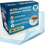 DMI Ultra Absorbent Extra Large Incontinence Bed Pads 36x36, Disposable, 50 Pack of Underpads, Proven Protection for All Furniture and Surfaces, FSA and HSA Eligible