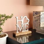 PURESTORY Home Sign Decor | Decorative Items for Home Living Room | Metal Word Sign with Wooden Base | Gift Items for Home Decoration | Decoration for Library |Tabletop for Gallery & Office- Silver