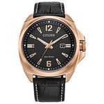 Citizen Men's Sport Luxury Edicott Rose Gold Stainless Steel Case with Black Leather Strap Watch, Black Dial (Model: AW1723-02E), Pink Gold, Modern