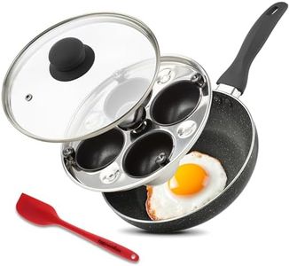 Eggssentials 2 IN 1 Egg Pan & Egg Poacher Pan, Granite Nonstick Fry Pan Poached Egg Maker and Frying Skillet with Lid, Poached Eggs Cooker Food Grade Safe PFOA Free with Spatula, Egg Cookware - 4 Cups