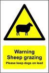 Warning Sheep grazing sign please keep dogs on lead safety sign - 1.2mm Rigid plastic 200mm x 150mm