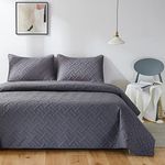 beeweed Quilt Set King Size 3 Pieces, Lightweight Microfiber Basket Pattern Bedspreads for All Season, Grey Soft Summer Coverlet Set with Ultrasonic Quilting Technology