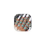 Retro Turquoise Knuckle Rings Set for Women Men Stackable Silver Chunky Gothic Oval Rings Pack Joint Finger Stacking Nail Ring Jewelry Gifts (A)