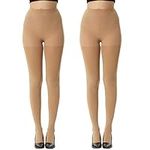 MANZI Women Thick Tights High Elasticity Velvet Belly Pantyhose 120D, 2 Pack(Tan,M)