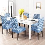 Trendize® Decor Magical Universal Stretchable Dining Chair Covers Set of 6 Seater Printed chair slipcover Polycotton (Blue Panel)