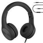 LilGadgets Connect+ Pro Kids Headphones Black Headphones - Designed With Kids' Comfort In Mind, Foldable Over-Ear Headset With In-Line Microphone, Audiofones, Auriculares, Black