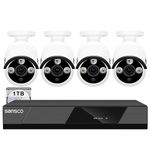 SANSCO PoE CCTV Security Camera System with 1TB Hard Drive Audio Recording, 8CH 4K NVR + (4) 4MP Outdoor IP Camera, 2560x1440, AI Human/Face Detection