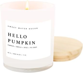 Sweet Water Decor Hello Pumpkin Candle - Fall Soy Candles with Pumpkin, Warm Spices, Vanilla and Buttery Pie Crust - Pumpkin Candles for Home with 50 Hours Burn Time - 11oz Wood Lid White Jar Candle