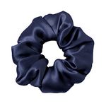 LILYSILK 100% Pure Silk Scrunchies Hair Elastic for Women Girls Hair Ties Ponytail Holder No Crease Gentle for Hair 1PC, Navy Blue