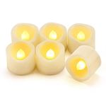 6 Flameless LED Battery Operated Tea Lights with Timer Realistic Flickering Electric Tealight Votive Candles Set Bulk Baptism Wedding Party Decorations Home Decor Centerpieces Batteries Incl.