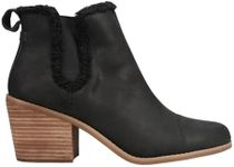 TOMS Women's Everly Chelsea Boot, Black Leather/Faux Shearling, 7
