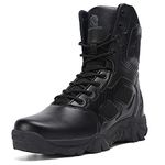 derlychug Men's Military Tactical Combat Boots Side Zipper Army Style Combat Boots for Hiking Hunting Training and Camping(Black 43)