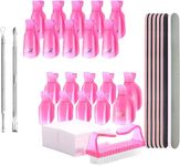 LORJE Nail Polish Gel Remover Tools Kit with hand and toe Nail Clips, 100 Nail Remover Cotton Pad, Nail Brush, Cuticle Pusher, Cuticle Peeler, 100/180 Nail File, Buffer Block (Pink)