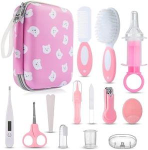 Lictin Set per la Cura del Bambino - 15 Pezzi Beauty BabyCare con cucchiaio per le orecchie con spazzola e pettine a LED, tagliaunghie e spazzolino da denti per i viaggi e l'uso quotidiano (Rosa)