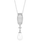 CLARA 925 Sterling Silver Pearl Queen Pendant with Chain Necklace | Rhodium Plated, Swiss Zirconia | Gift for Women & Girls