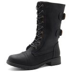 Herstyle Florence2 Women's Combat Booties Mid-Calf Boots Ankle Lace up Military Shoes, Black, 8