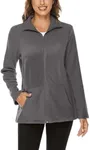 Hibelle Warm Jackets for Women, Ladies Autumn Full Zip Soft Polar Fleece Jacket Zipper Pockets Springs Winter Athletic Coat Comfortable Fall Shirt Loose Tops Dark Grey Large