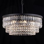 TOCHIC Crystal Chandelier, 6-Light Modern Chandeliers for Dining Room, Farmhouse Tiers Black Ceiling Light Fixture, Round Lighting for Living Room, Bedroom, Bathroom, Kitchen Island, Entryway, W-20”