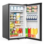 WELLENT 90L Under Counter Fridge, Small Fridge with Reversible Door & Chiller Box, 7-Stage Thermostat, Removable Glass Shelf, 43dB Ultra-Quiet Energy Efficient for Dorm, Office and Bedroom, Black