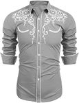 COOFANDY Men's Cowboy Button Up Western Shirts Cotton Embroidered Long Sleeve Shirt Grey