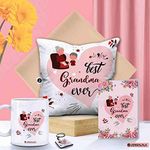 Jhingalala Gift for Grandmother | Best Grandma Ever Printed Cushion, Filler, Mug, Key Chain, Greeting Card | Combo Gifts for Grandmother, Grandma on Birthday, Grandparents' Day