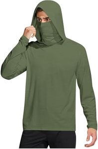 Sun Hoodie Mens UPF 50+ Sun Hoodie with Mask Long Sleeve Fishing Shirts Lightweight Cooling UV Protection Tops with Thumb Hole Army Green