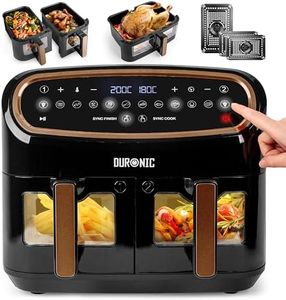 Duronic AF34 BG Triple Drawer 10L Digital Air Fryer with Visual Window, Dual Zone, 10-in-1 Large Drawer AirFryer for Family, No Oil, Air Fry, Roast, Bake, Dishwasher Safe Non-Stick Baskets, Black Gold