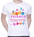 CreativiT Graphic Printed T-Shirt for Unisex Best Friends Forever Tshirt | Casual Half Sleeve Round Neck T-Shirt | 100% Cotton | D00589-3_White_X-Large