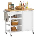 sogesfurniture Rolling Kitchen Serving Cart with Drawer and Storage Shelves, Kitchen Island Cart Trolley on Wheels with Rubberwood Countertop, Storage Cabinet, Towel Holder, White, BHCA-10FZSRKI03WH