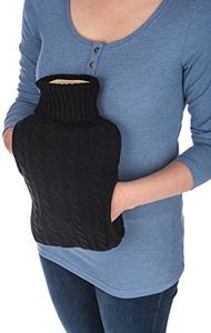 FiNeWaY 2L Hot Water Bottle Body Warmer with Pocket – for Back Neck Shoulder Leg Arthritis Pain Relief Aches Cramp (Knitted Black)