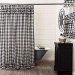 VHC Brands Farmhouse Bath Annie Rod Pocket Cotton Button Holes Hooks Buffalo Check Shower Curtain, Black Country