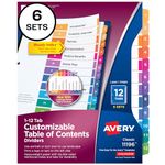 AVERY Ready Index Table of Contents Dividers, 12-Tab, Multi-Color, 6 Sets (11196)