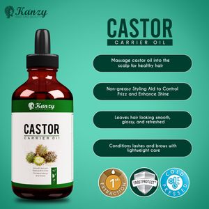 Kanzy Organic Castor Oil 100ml – Cold Pressed for Hair, Lashes, Brows, Skin