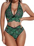 Donnalla Women Sexy Lingerie Set Lace Bra and Panty Sets Two Piece Bralette Photo Shoot Sleepwear, Green, Small