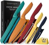 Home Hero Kitchen Knife Set with Sheath Covers - High Carbon Stainless Steel Kitchen Knives with Ergonomic Handles & Ceramic Coating, Nonstick Ceramic Knife Set with Chef Knife (11 Pcs - Multicolor)