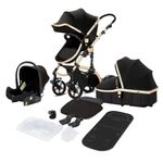 Baby Buggy, Baby Pram, Pushchair, 3 in 1 Travel System, Foldable Stroller, Lightweight Folding All in One Stroller, Portable Baby Carriage for Newborns & Toddlers Aluminium Frame Black - Rose Gold