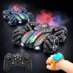 VGRASSP 4WD Rechargeable Dual Control Stunt Drift Car Toy for Kids with Remote Control and Gesture Wrist Controller - 360° Rotating Double Sided RC Car with Mist Spray, Lights & Sound - Multicolor