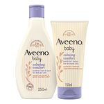 Aveeno Baby, Calming Comfort Bedtime Set - Bath and Wash Plus Lotion, for Delicate Skin, with Gentle Lavender and Vanilla Scent, 250 ml, 150 ml