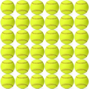 Lewtemi 36 Pack Yellow Sports Practice Softballs, Official Size and Weight Slowpitch Softball, Unmarked & Leather Covered Youth Fastpitch Softball Ball Training Ball for Games and Training (12 Inch)