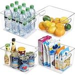 Vtopmart Clear Plastic Pantry Organizer Bins, 4 PCS Food Storage Bins with Handle for Refrigerator, Fridge, Cabinet, Kitchen, Countertops, Cupboard, Freezer Organization and Storage, BPA Free, Large