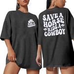 FAYALEQ Oversized Country Music Shirt Women Western Cowboy T-Shirt Country Concert Shirt Vintage Cowgirl Rodeo Tee, Gray, Large