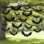 12 Pcs Luminous Hanging Bats Halloween Decorations Outdoor And Indoor, Large Flying Halloween Home Decor, Window Party Decorations For Hanging In The Tree, Porch, Yard (Luminous Eyes)