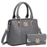 Miss Lulu Handbag for Women with Purse Set, Top Handle Bag with M Logo on the Front, PU Leather, Golden Hardware