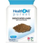 Health4All Desiccated Beef Liver 750mg 120 Capsules (not Tablets) Purest - No additives. Non-defatted Natural Source of readily absorbable Vitamins and Minerals