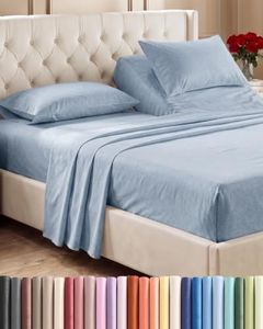 Split Head King Sheet Set – 4 Piece Flex Split Top King Sheets for Adjustable Beds - Fits 14” to 16" Mattress w/ Deep Pockets - Breathable & Cooling - Luxury Bedding and Wrinkle Free - Heathered Blue