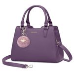IGOLUMON Top-Handle Handbag PU Leather Purses for Women Crossbody Shoulder Bag Designer Handbags Waterproof Tote Purse for Womens Ladies Anti Theft Fashion Satchel Bags with Pompom Purple